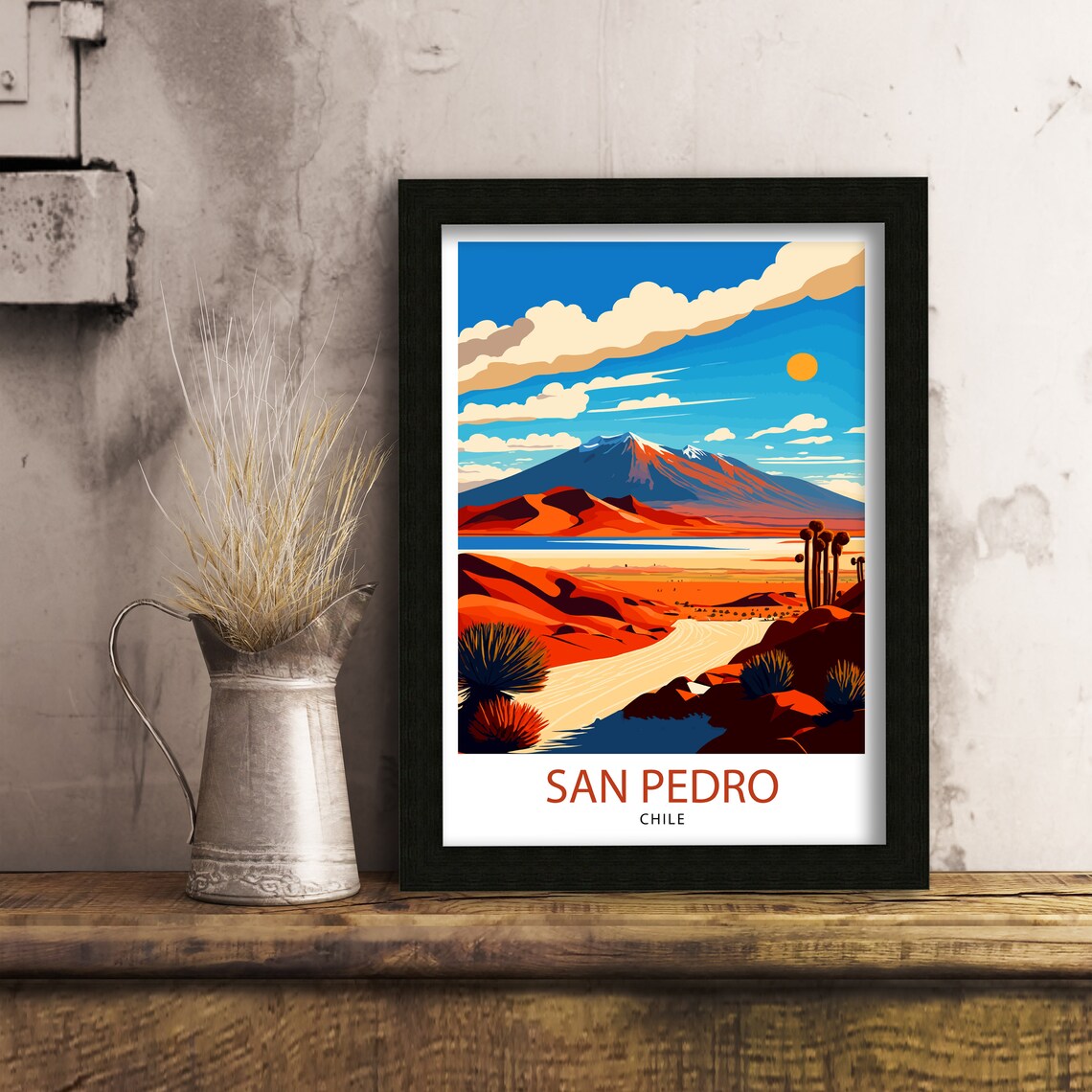 San Pedro Chile Atacama Desert Snow Peak Volcano Travel Poster - Image 3