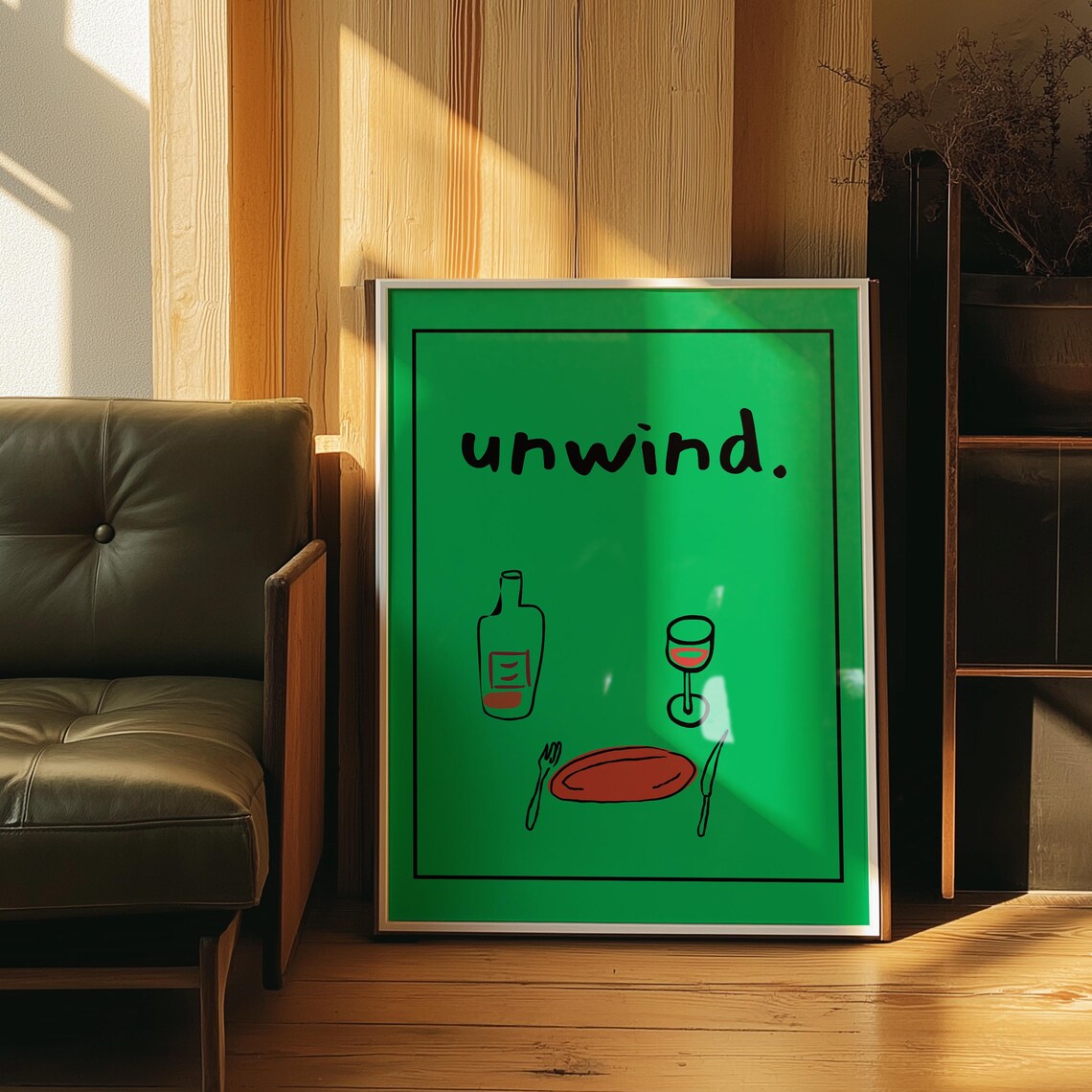 Unwind Wine, Funny Kitchen Minimalist Art Print - Image 3