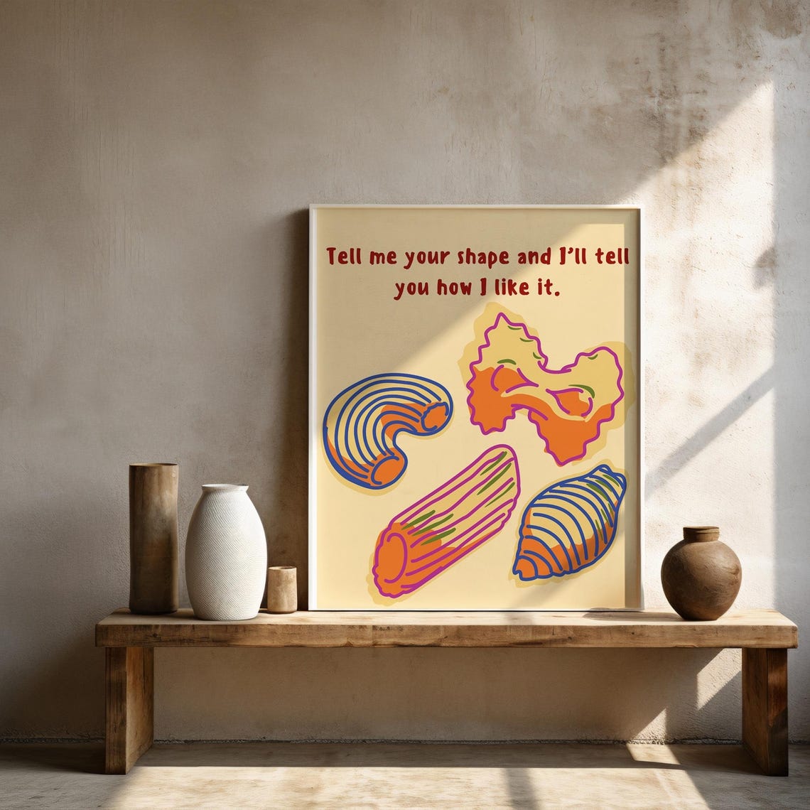 Funny Pasta Print, Colorful Kitchen Decor
