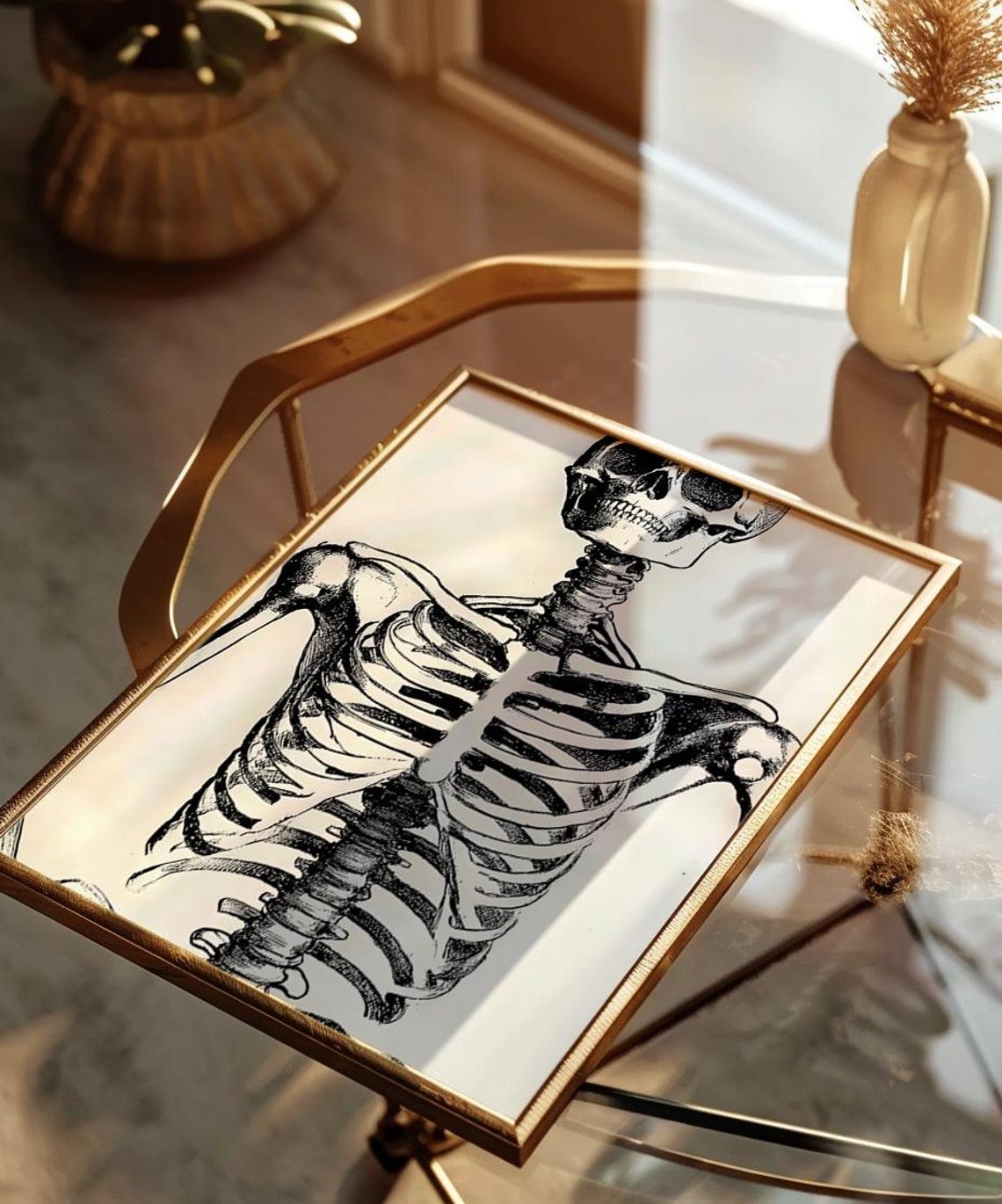Vintage Anatomical Skeleton Torso Drawing Halloween Art Poster - Image 3