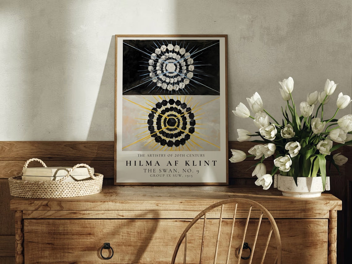 Hilma af Klint The Swan No 9 Dual Sun Discs Black White Poster - Image 2