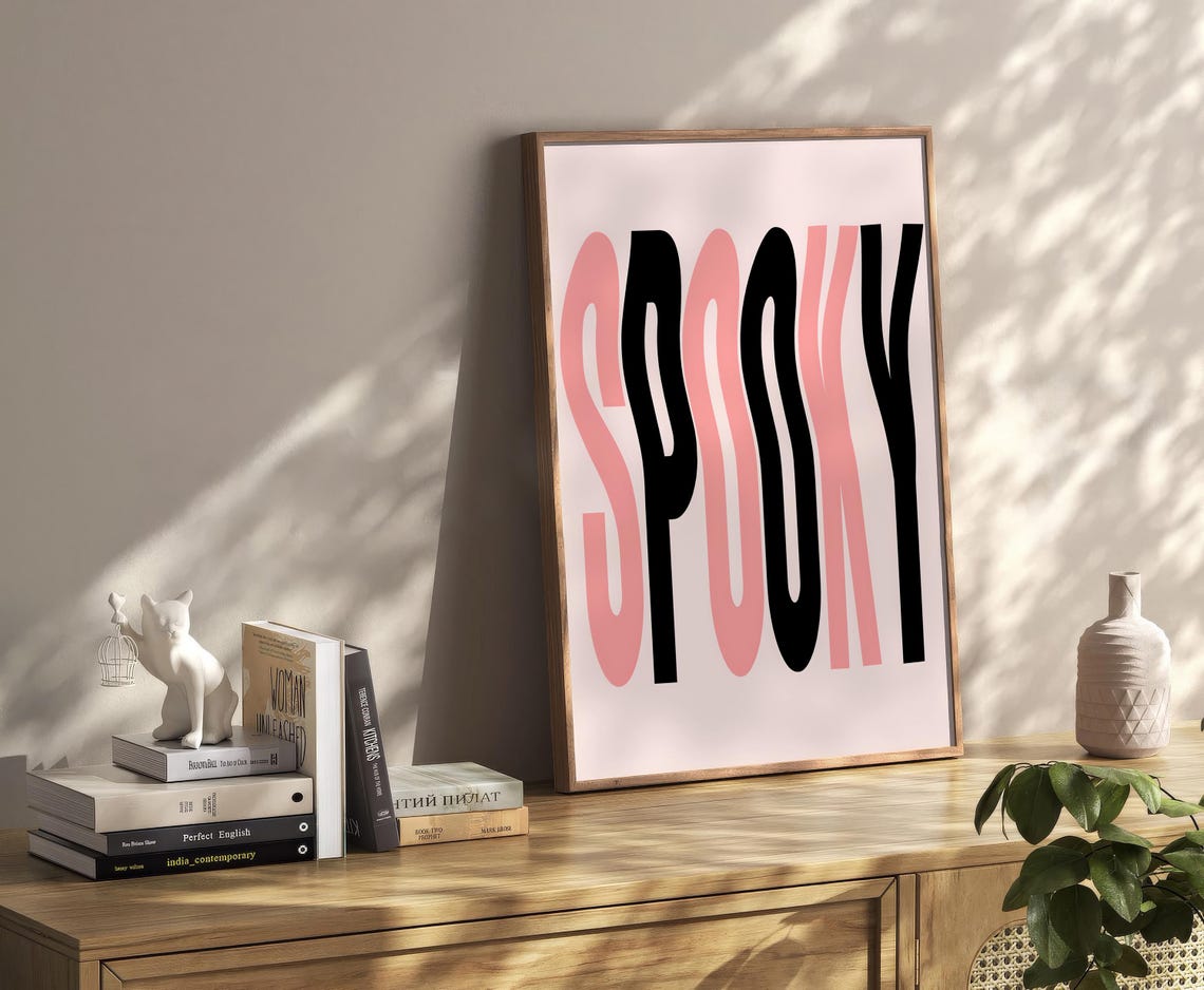 Wavy Spooky Pink Black Retro Typography Halloween Decor Poster