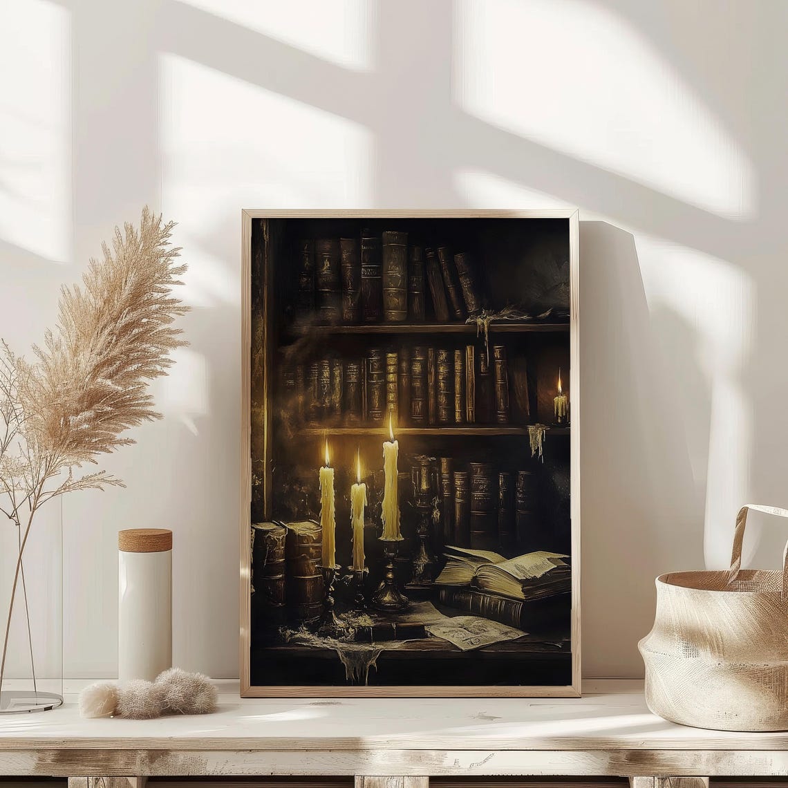 Dark Academia Candles And Old Books Moody Library Halloween Poster - Image 2