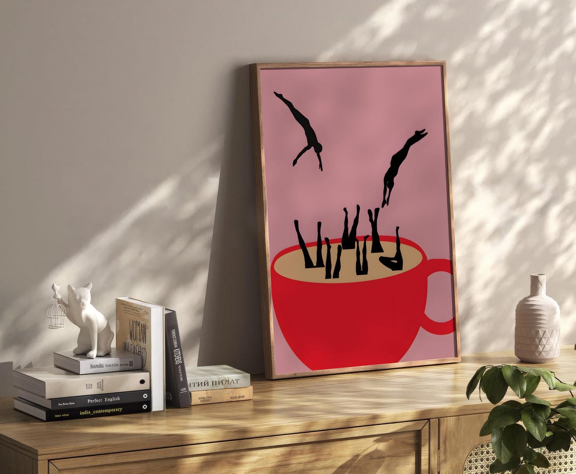 Coffee Diving Surreal Divers Red Coffee Cup Fun Kitchen Wall Art - Image 2
