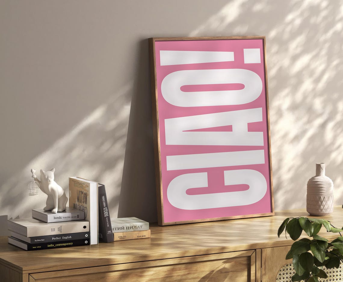 Ciao Pink Bold Typography Italian Kitchen Bar Cart Aesthetic Poster - Image 2