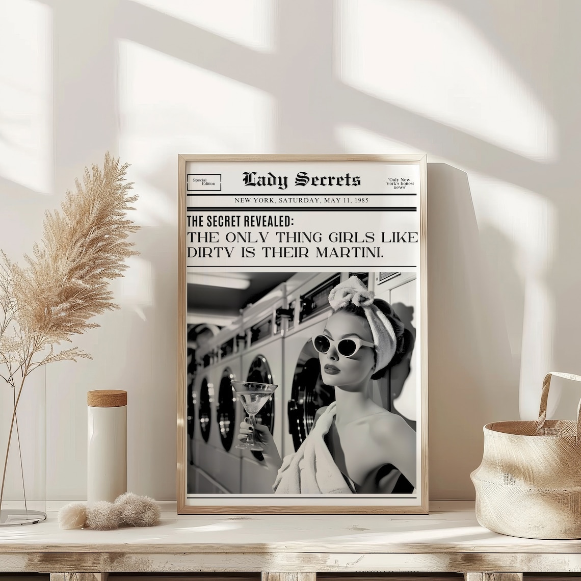 Dirty Martini Newspaper Poster Lady Secrets Retro Glam Vintage Fun Artwork