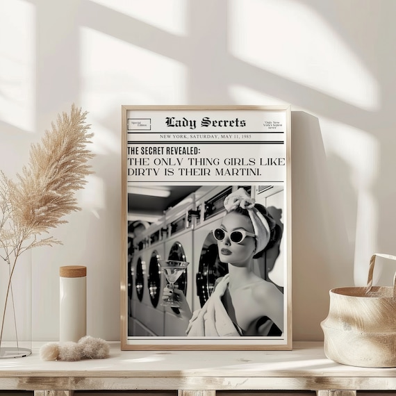 Dirty Martini Newspaper Poster Lady Secrets Retro Glam Vintage Fun Artwork