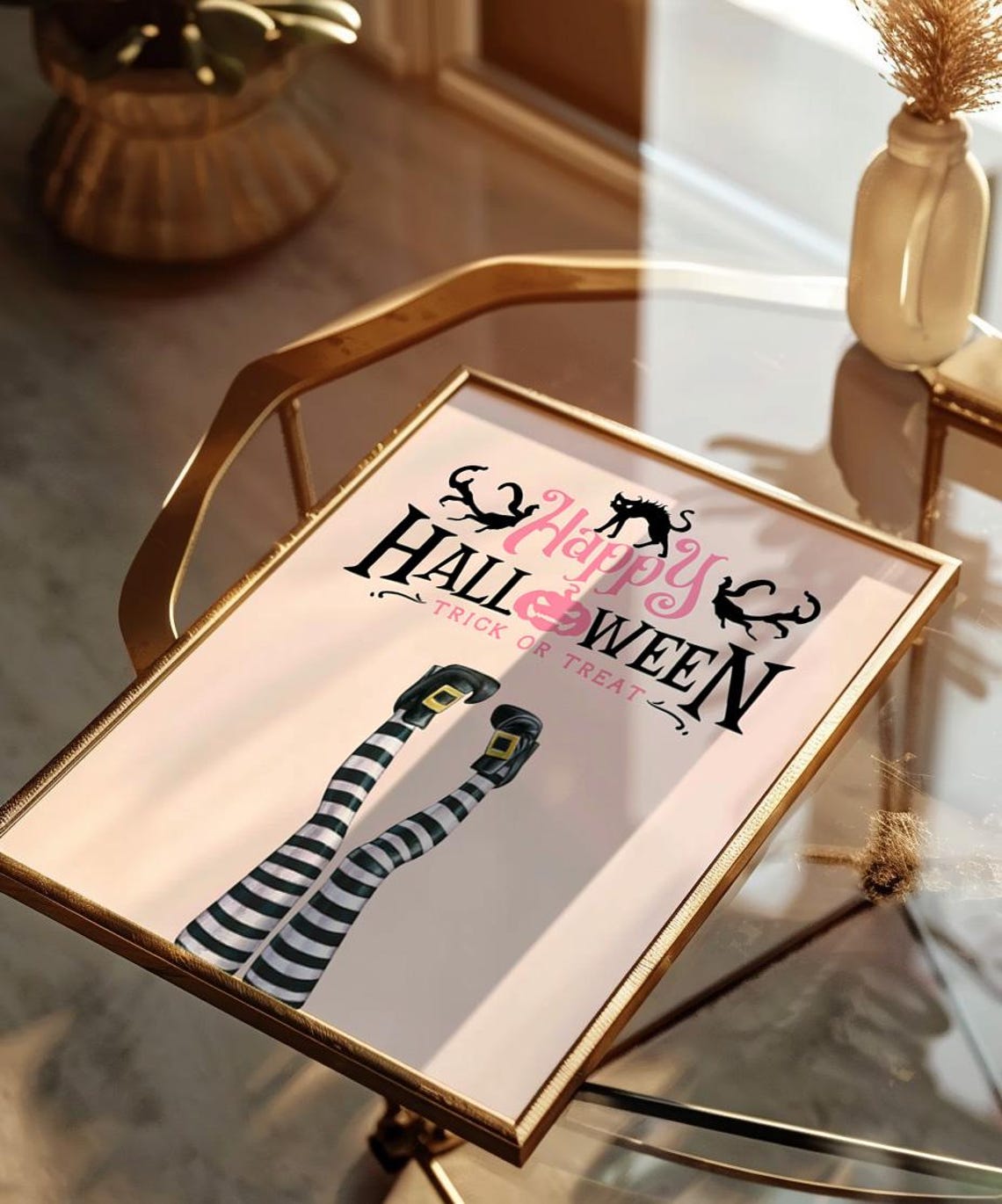 Happy Halloween Trick or Treat Witch Legs Pink Retro Cute Poster - Image 4