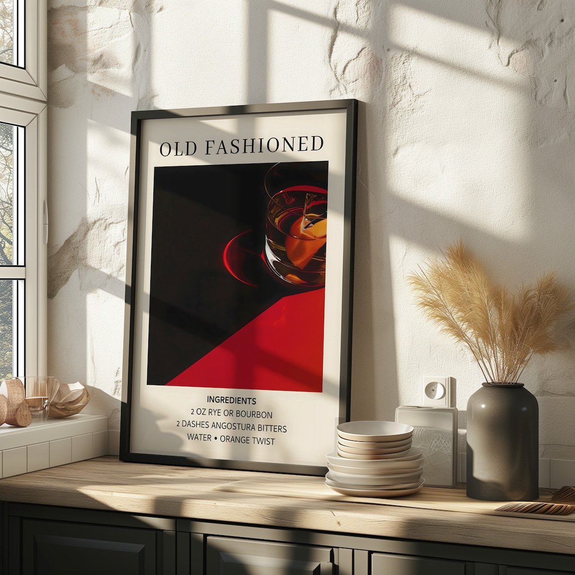 Cocktail Retro Drink Poster, Minimalist Bar Decor