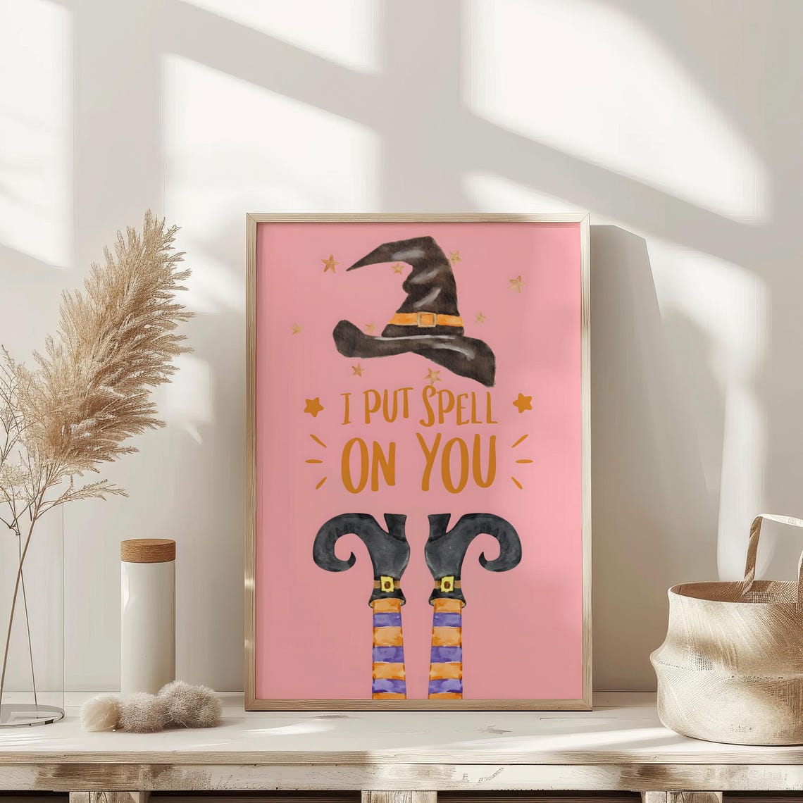 I Put Spell On You Quote Pink Witch Hat Cute Halloween Poster - Image 3