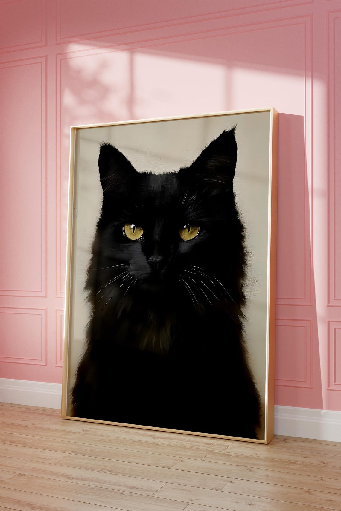 Black Cat With Golden Eyes Painterly Feline Portrait Wall Art - Image 4