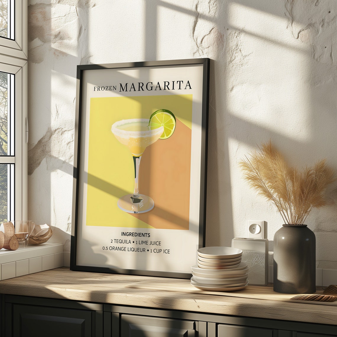 Frozen Margarita Cocktail Recipe Illustration Retro Bar Art Poster