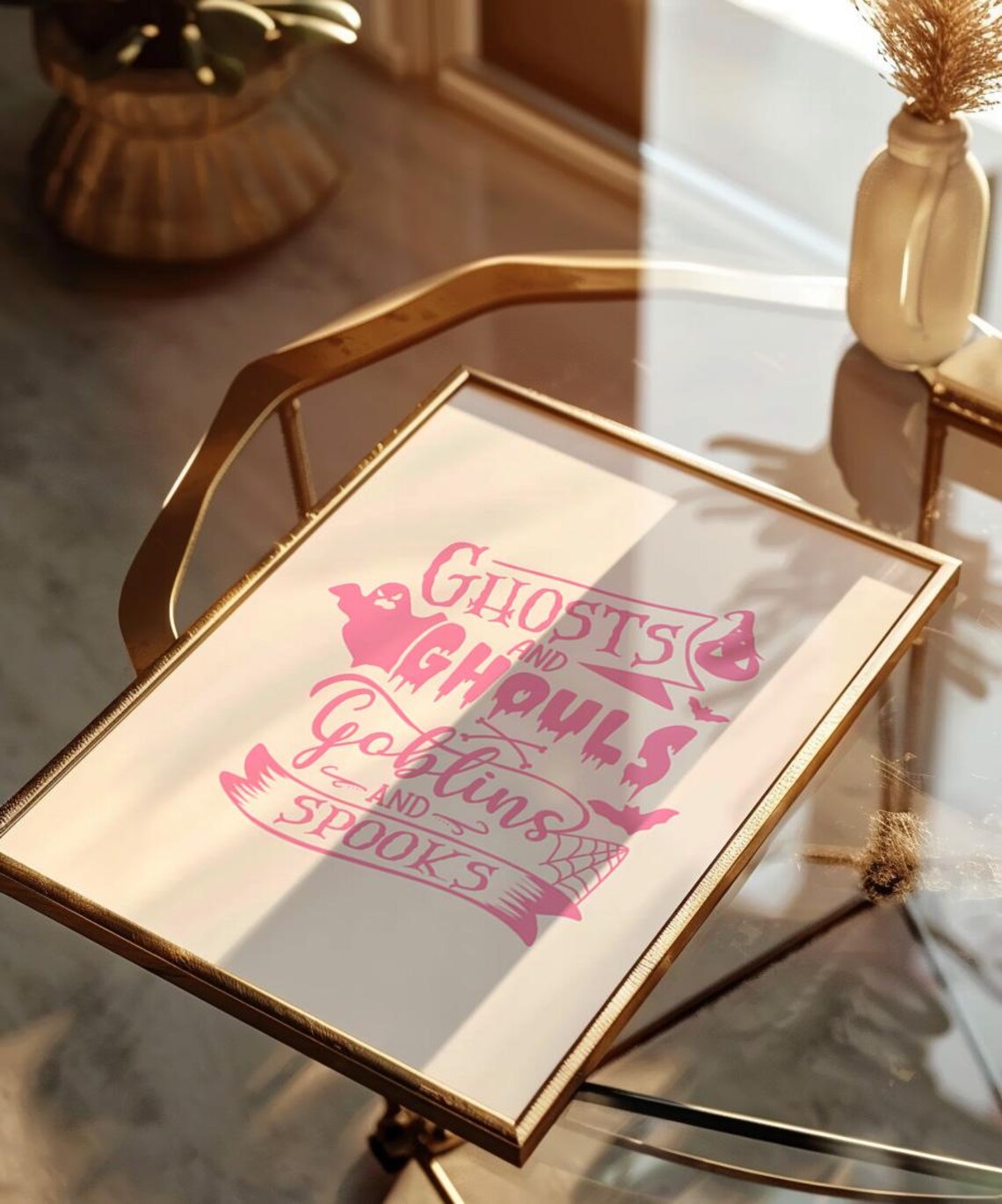 Ghosts And Ghouls Goblins Spooks Pink Halloween Quote Poster - Image 3
