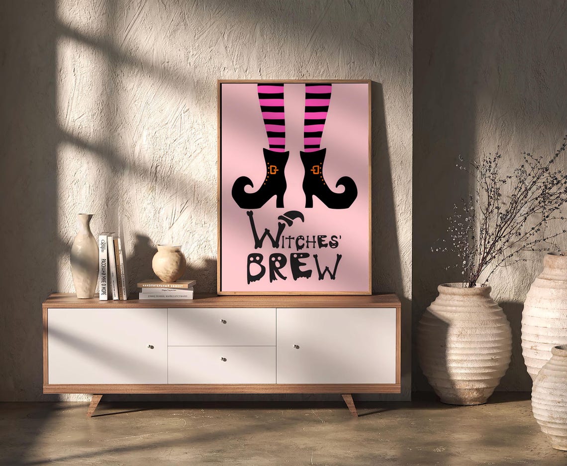 Witches Brew Witch Legs Pink Halloween Spooky Cute Art Poster - Image 3
