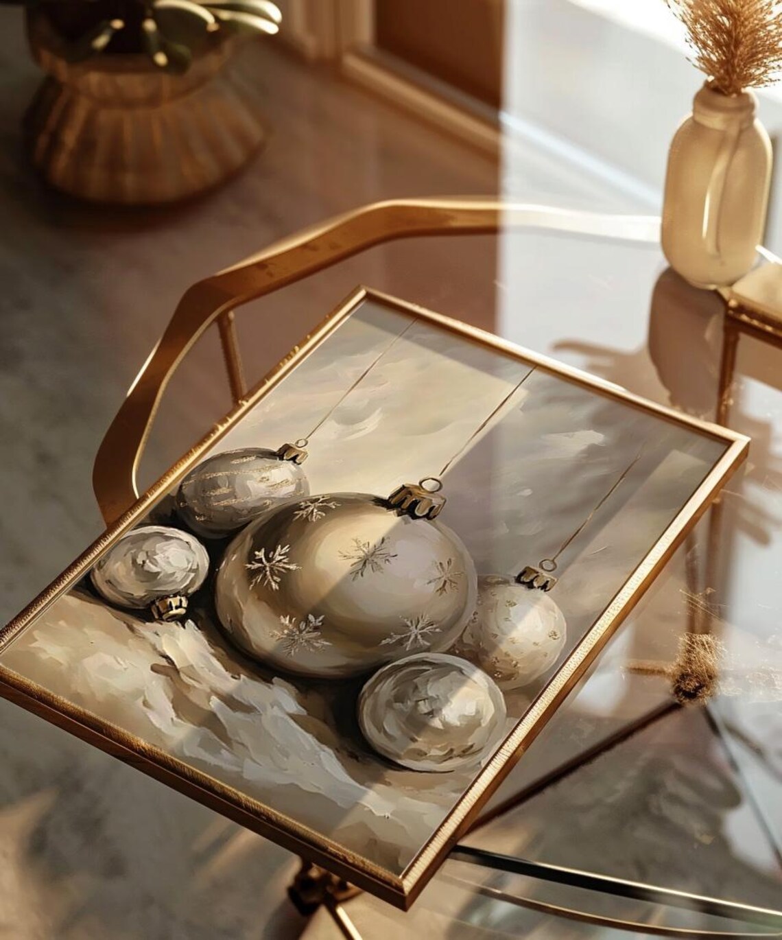 Silver and Gold Christmas Ornaments Still Life Painting Poster - Image 2