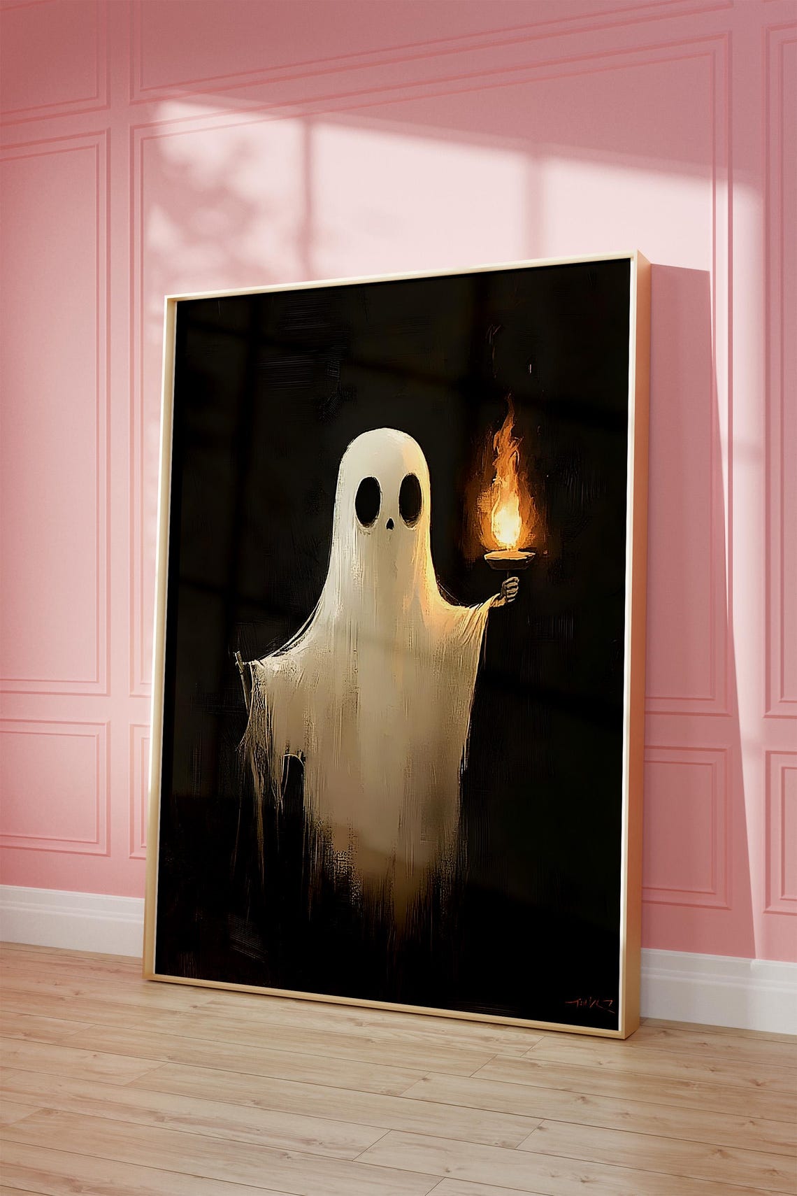 Halloween Ghost Holding Candle Vintage Dark Moody Oil Painting Poster - Image 4