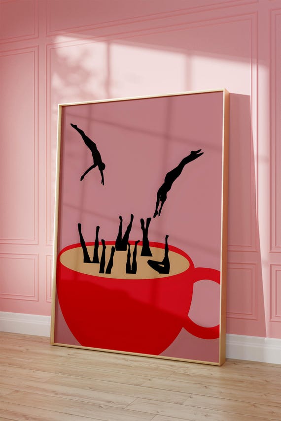 Coffee Diving Wall Art Print Vintage Bar Cart Retro Aesthetic Kitchen Decor Poster Apartment Funky Decor Instant