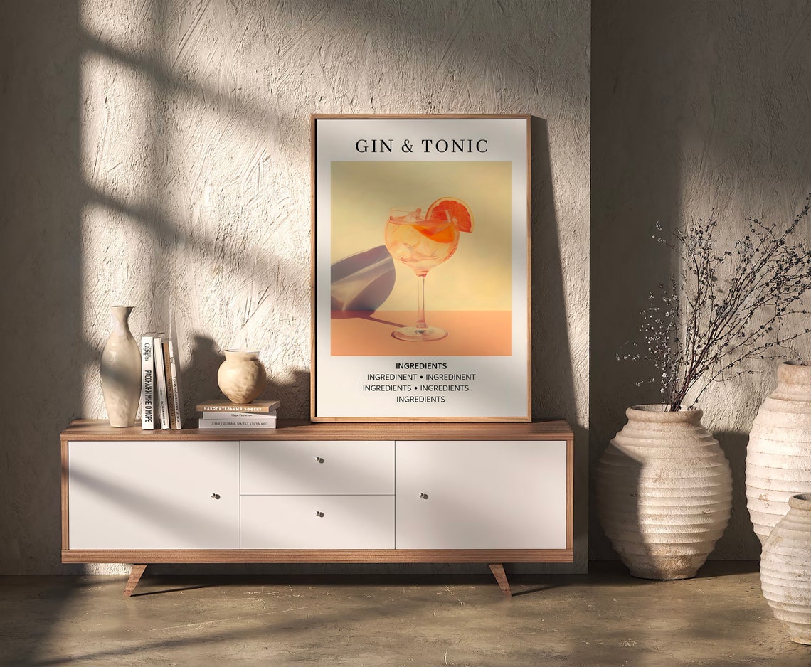 Gin and Tonic Cocktail Recipe Modern Kitchen Bar Decor Print - Image 2