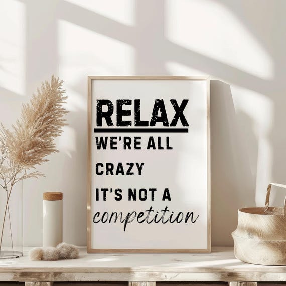 Relax Were All Crazy Wall Art Therapy Print Vintage Bar Cart Retro Wall Art Aesthetic Kitchen Decor Poster College Apartment Decor Funky