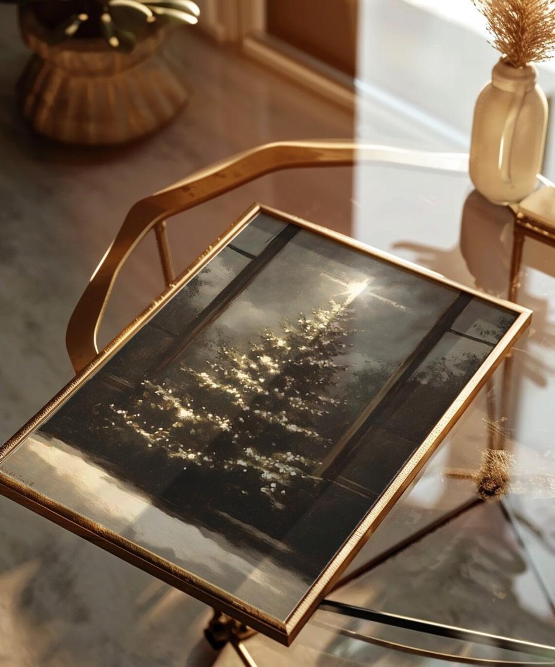 Glowing Christmas Tree At Night Moody Oil Painting Holiday Art Poster - Image 2