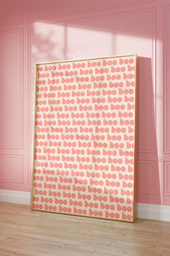 Cute Pink Boo Typography Pattern Retro Halloween Repeat Poster