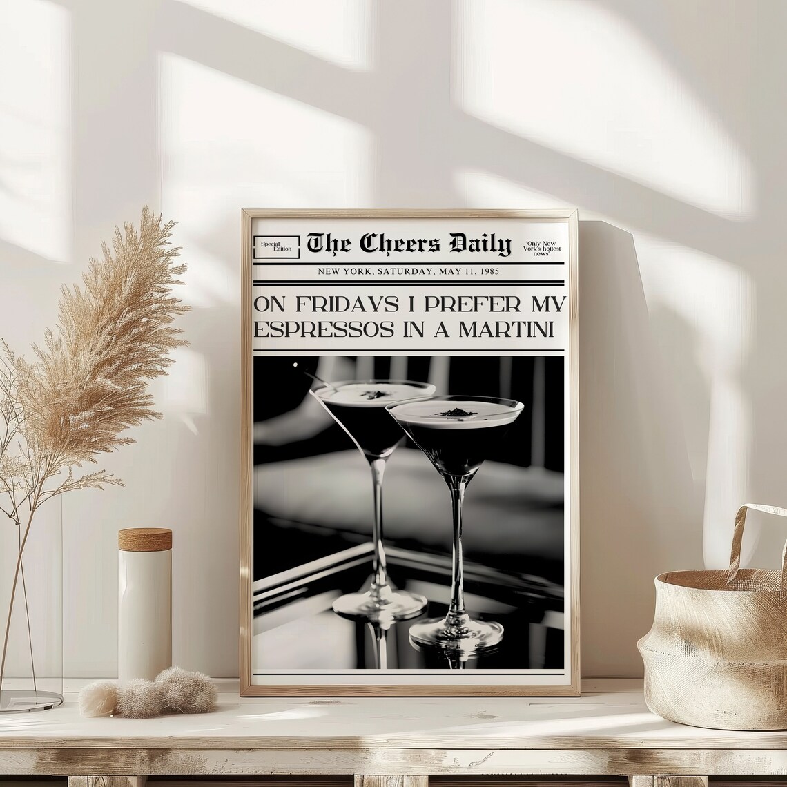 The Cheers Daily Newspaper Espresso Martini Friday Quote Wall Art