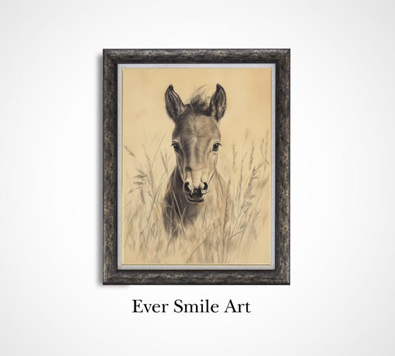 Cute Horse Drawing Wall Art Nursery Decor Pet Portrait Instant Gift For Kids Birthday Horse Lovers Gift