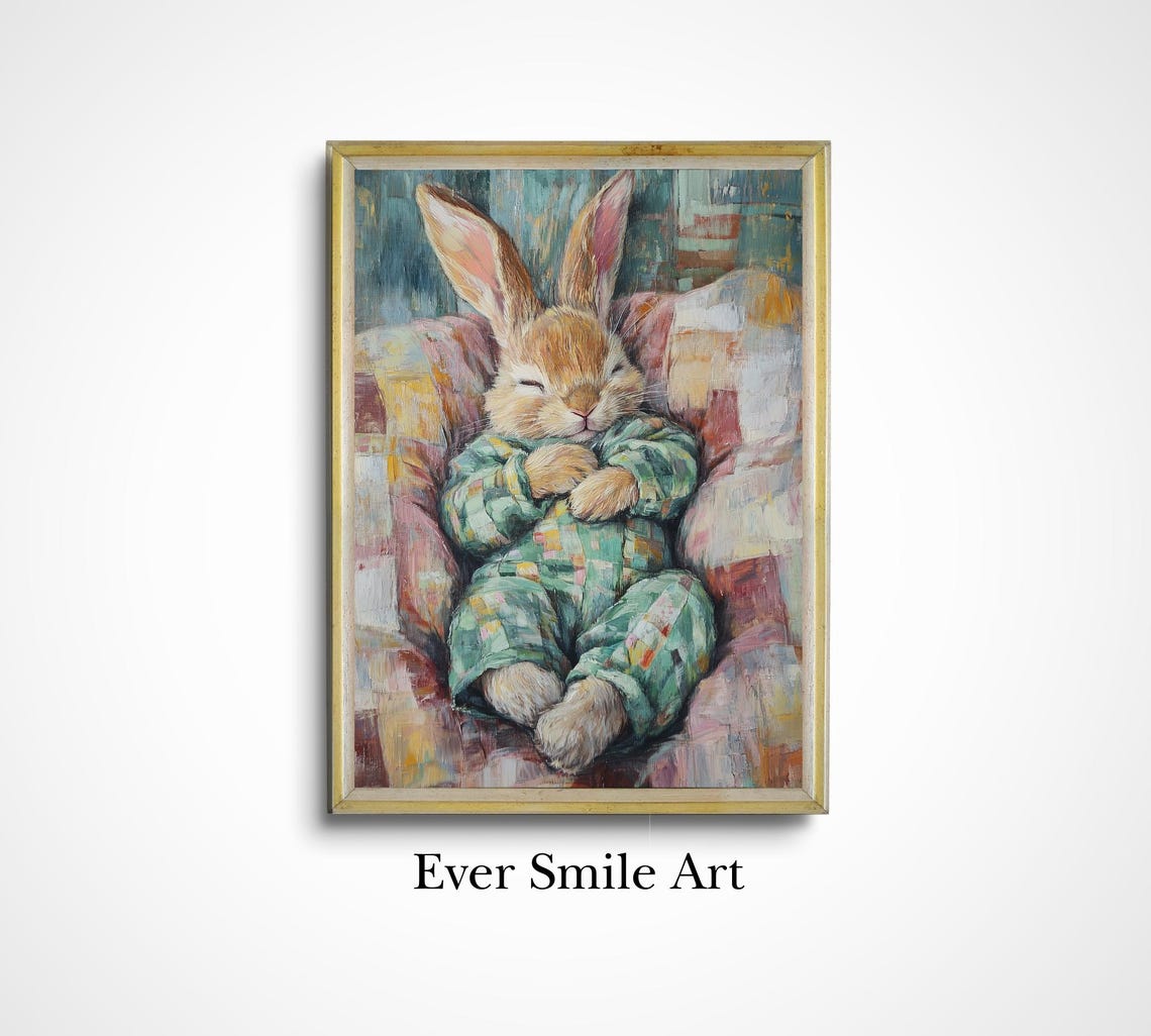 Cute Bunny Wall Art For Kids Room Nursery Decor Gift For Children Baby Shower Whimsical Rabbit Artwork Wall Art