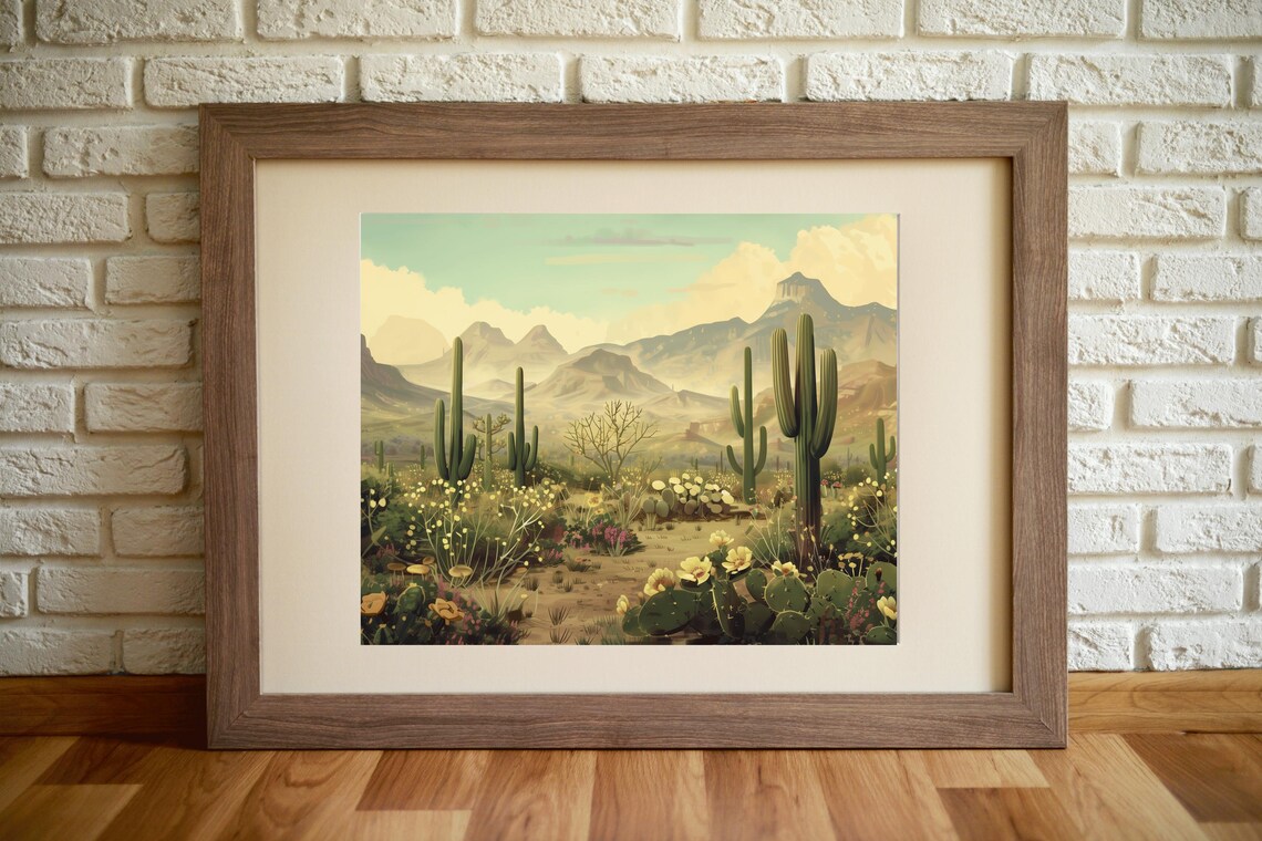 Vintage Saguaro Cactus Desert Mountains Sepia Southwest Poster Print - Image 4