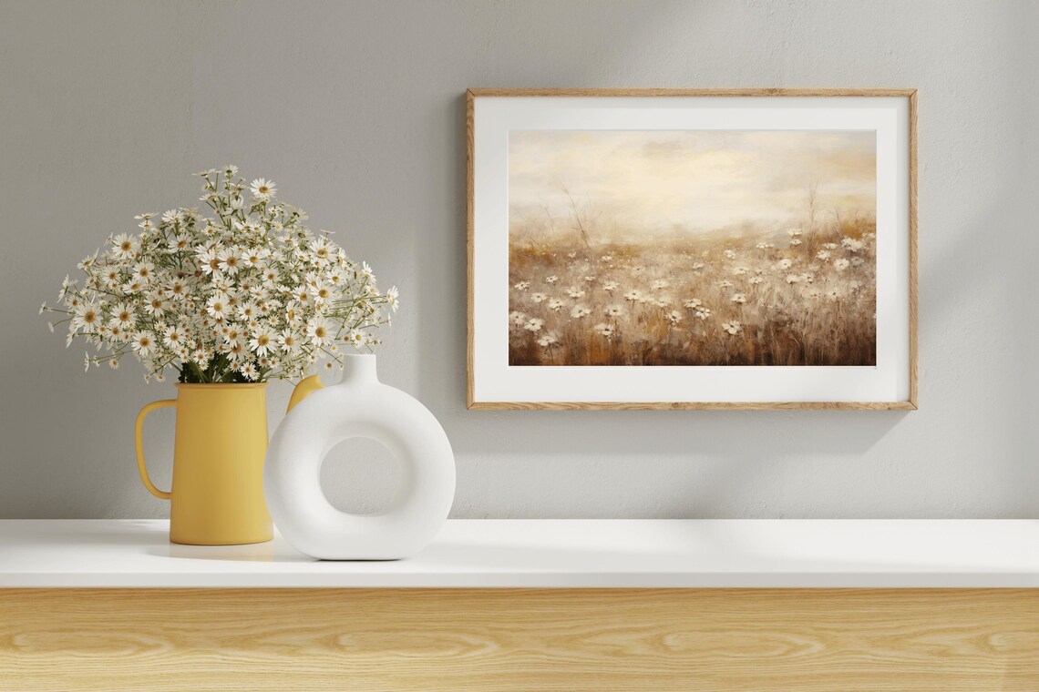 Wildflower Meadow White Daisies Warm Golden Haze Vintage Floral Art Poster - Image 5