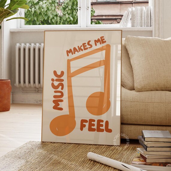 Music Makes Me Feel Orange Note Typography Poster Retro Music