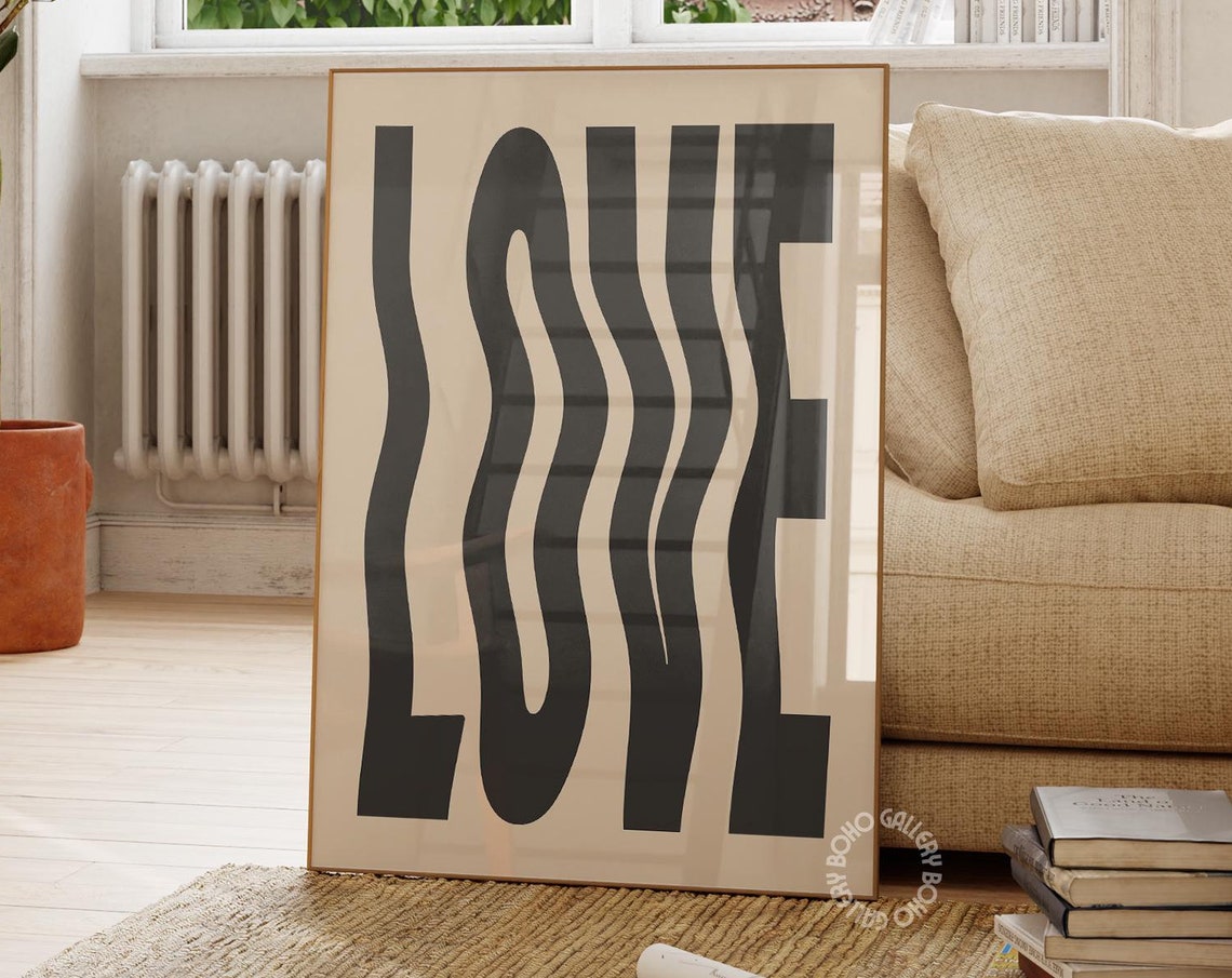 Love Typography Wavy Retro Black Lettering Minimalist Wall Art