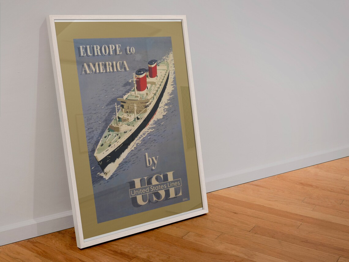 United States Lines Ocean Liner Europe to America Travel Poster - Image 4