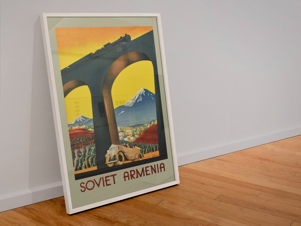 Soviet Armenia Vintage USSR Travel Poster Train Viaduct Mountain View - Image 4