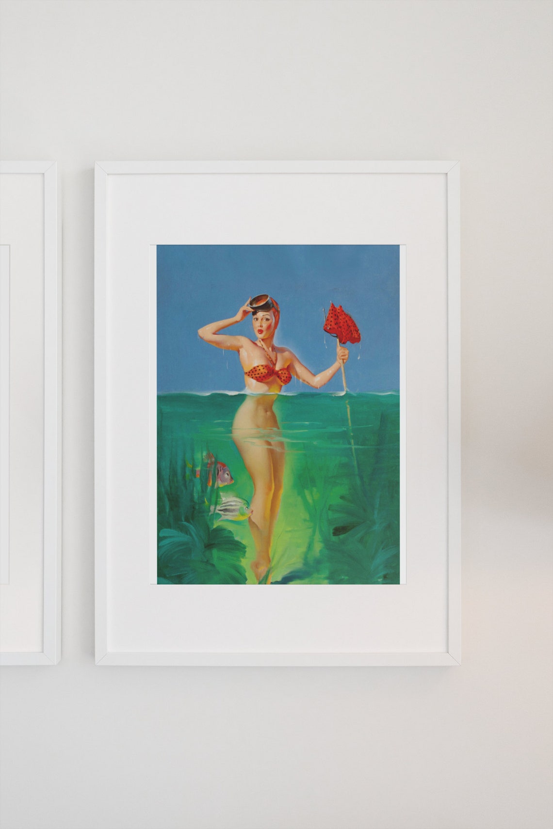 Gil Elvgren Surprising Catch Diver Pinup 1952 Retro Art Poster - Image 3