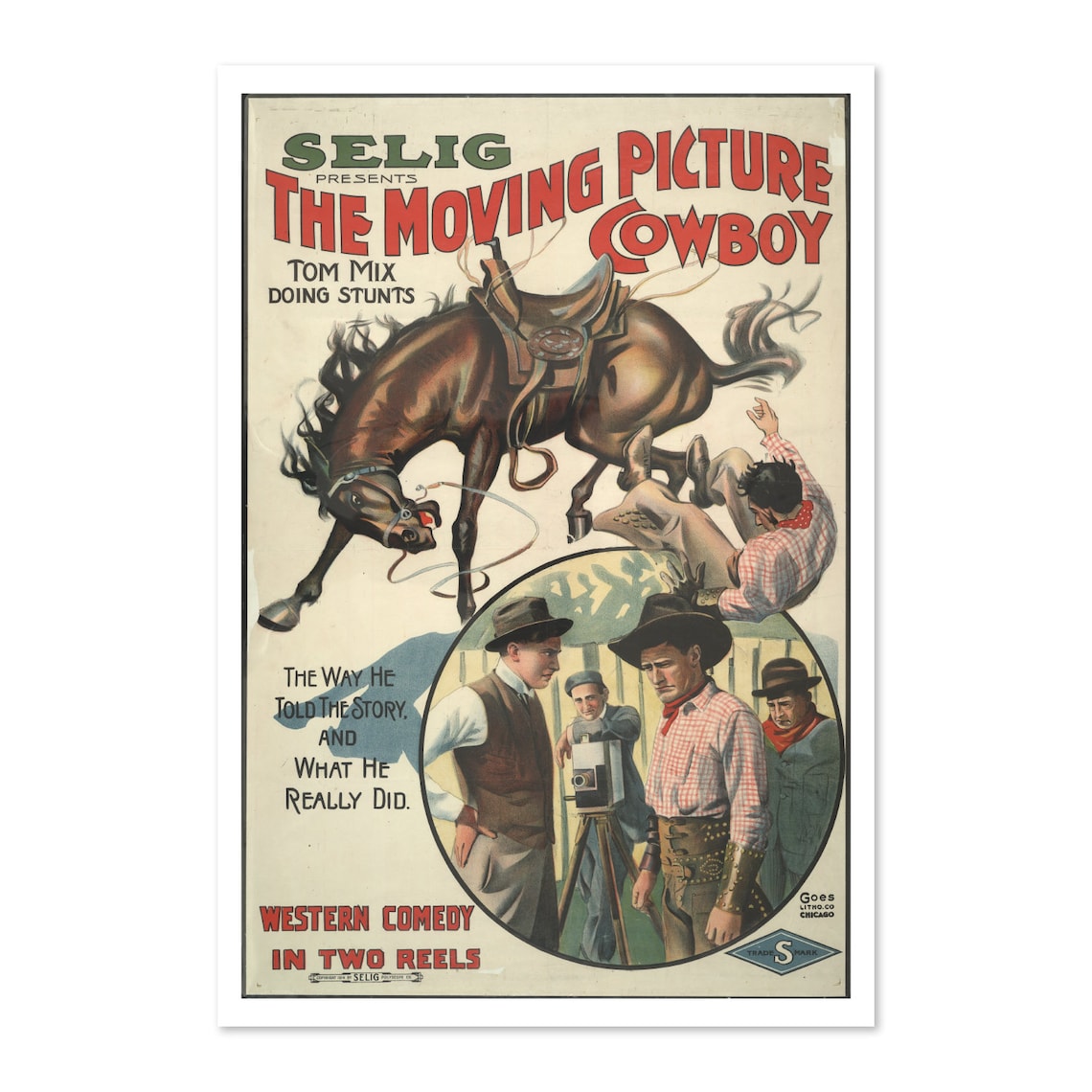 Old Western Cowboy Movie Poster, Tom Mix 1914 Classic