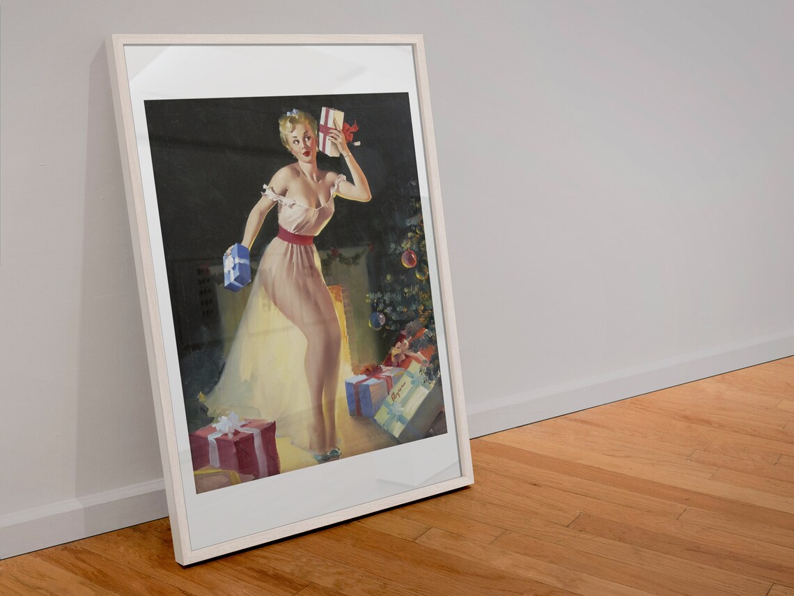 Gil Elvgren A Christmas Eve Nightgown Tree Gifts Holiday Poster - Image 4