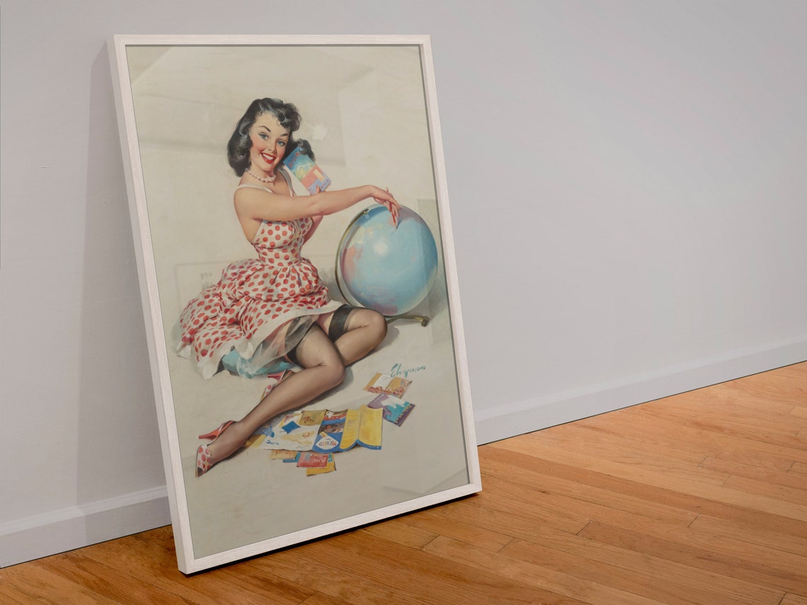 Gil Elvgren Out Of This World Polka Dot Globe Travel Pin-Up Poster - Image 4