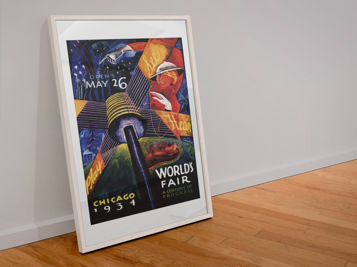 Chicago 1934 Worlds Fair Century of Progress Vintage Travel Poster - Image 4