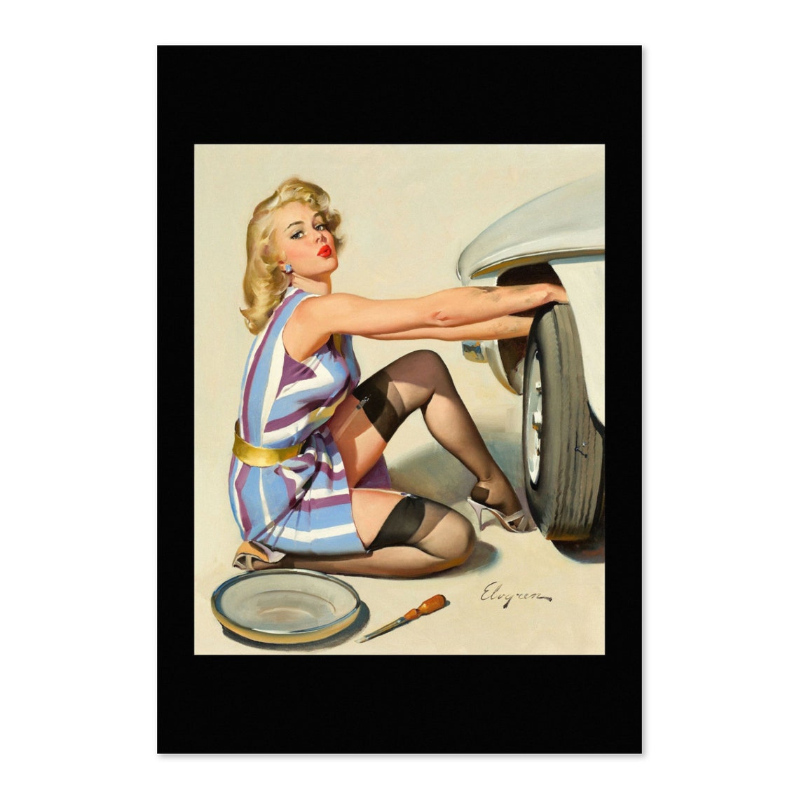 Gil Elvgren Quick Change Auto Repair Tire Vintage Pinup Poster
