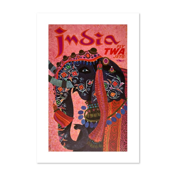 1960s India Fly Twa Jets Vintage Style Travel Poster Classic Collection Art Print For Gifts And Wall Art Dcor