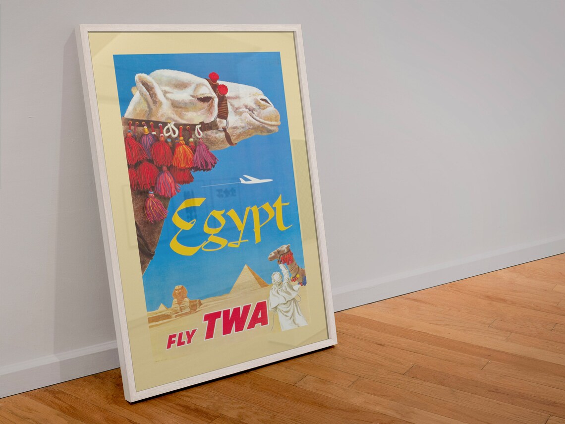 Egypt Fly TWA Camel Sphinx Pyramid Vintage Airline Travel Poster - Image 4