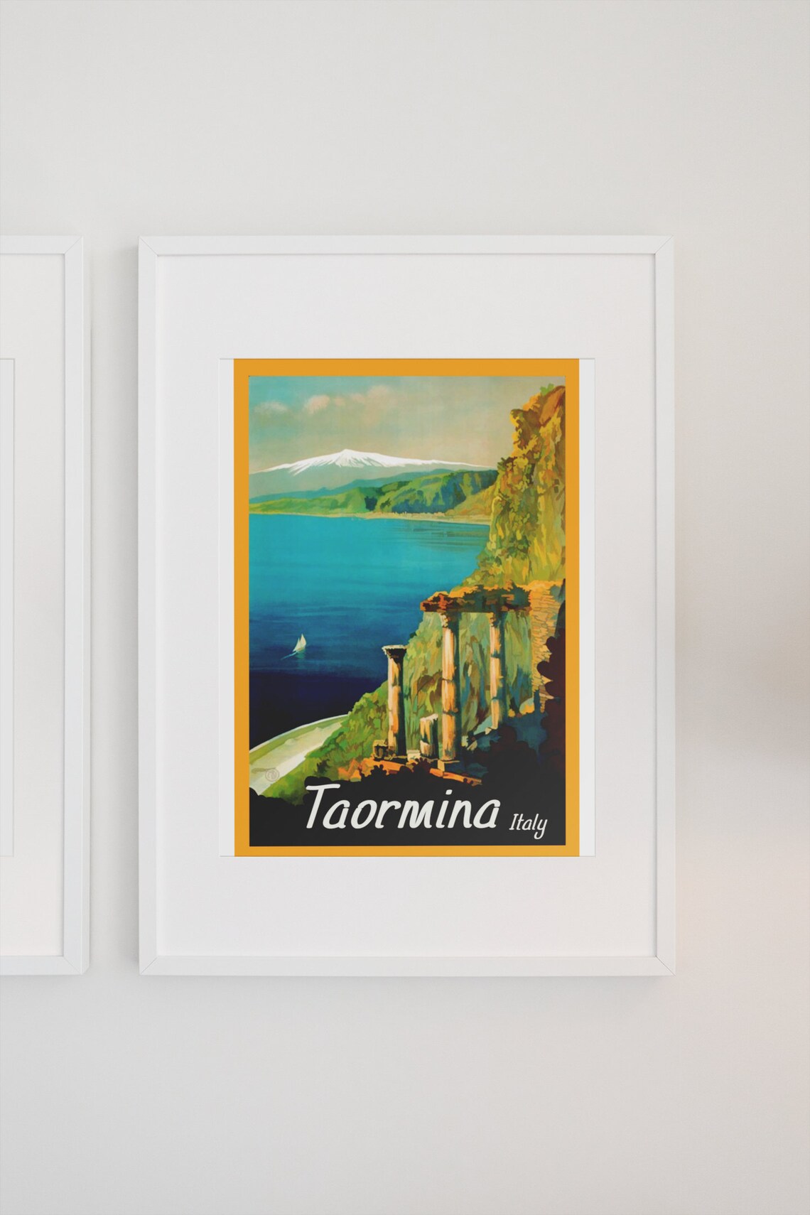 Taormina Italy Vintage Travel Poster Greek Theater Etna Bay View - Image 3