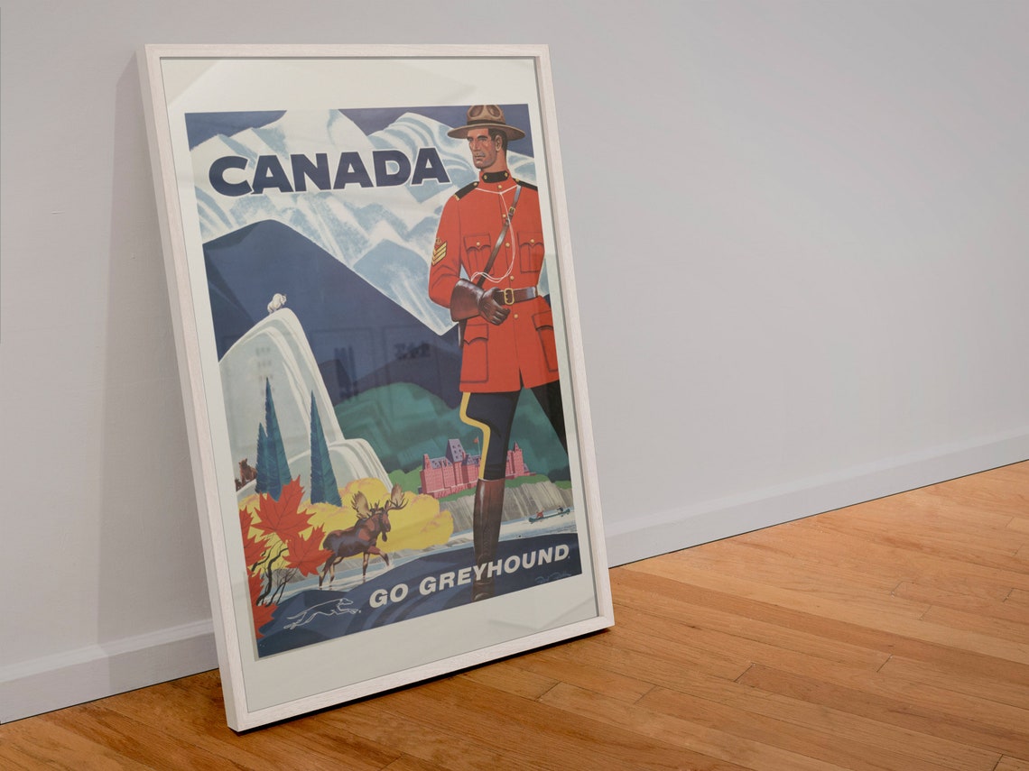 Canada Go Greyhound Mountie Moose Maple Leaf Vintage Travel Poster - Image 4