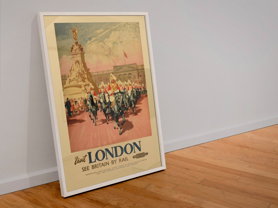 Visit London See Britain by Rail Royal Guards Vintage Travel Poster - Image 4