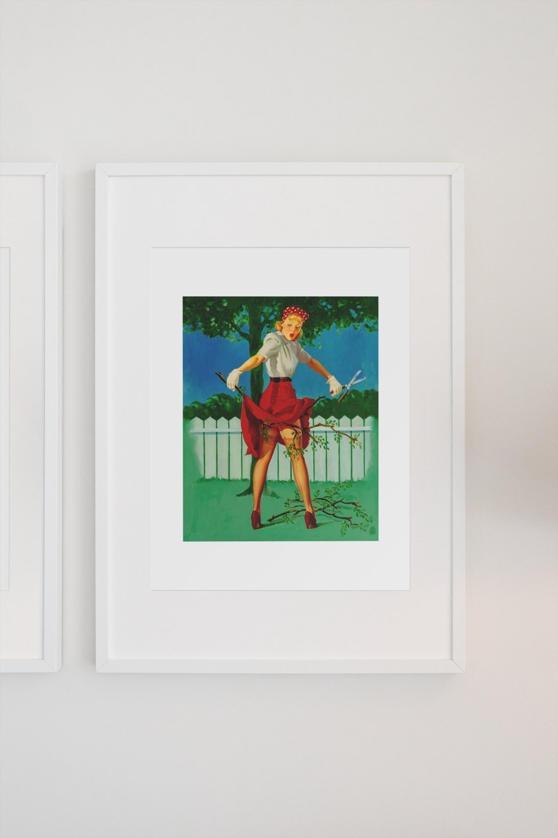 Gil Elvgren Pruning Pin-Up Girl Red Skirt Garden Mishap Poster - Image 3