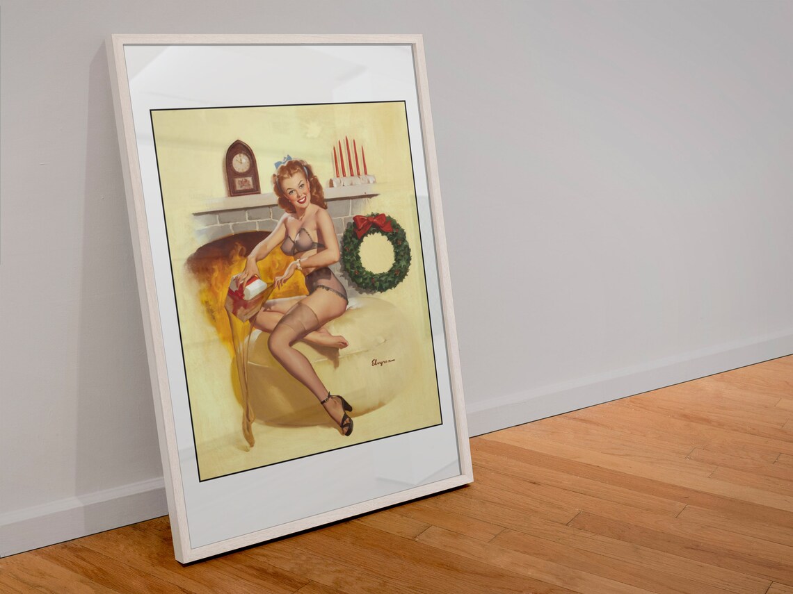 Gil Elvgren Christmas Pin-Up Gift Fireplace Wreath Holiday Poster - Image 4