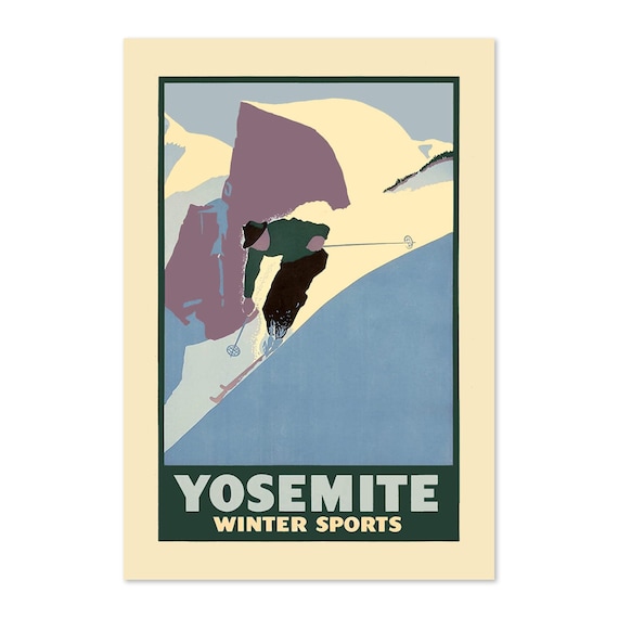 Yosemite Winter Sports Skier Powder Slopes Vintage Ski Poster
