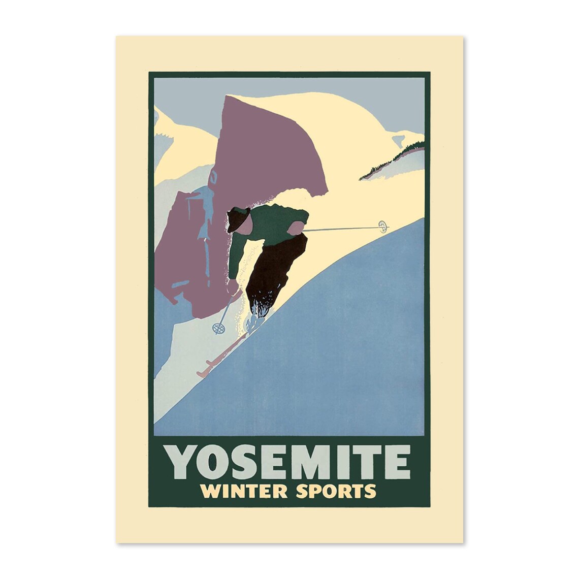 Yosemite Winter Sports Skier Powder Slopes Vintage Ski Poster