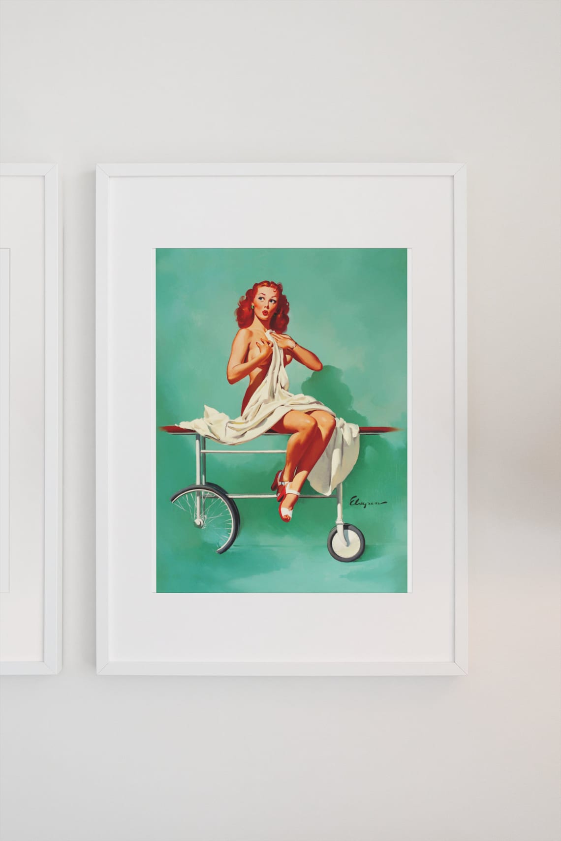 Gil Elvgren Bedside Manner 1960s Redhead Clinic Pin Up Girl Poster - Image 3